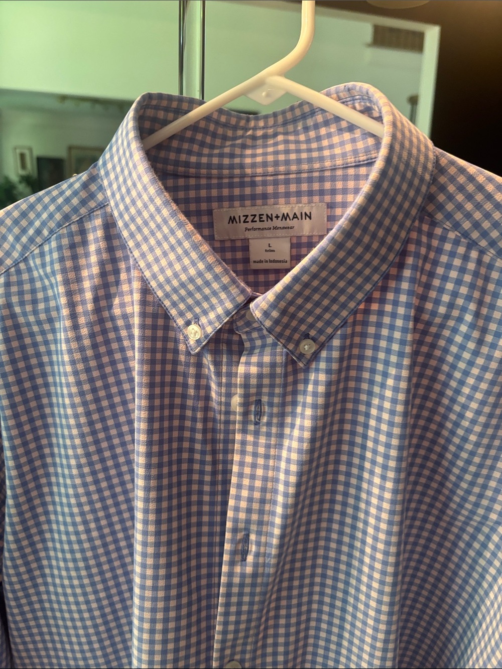 Mizzen+Main Light Blue and Pink Gingham Performance Button-Down Shirt